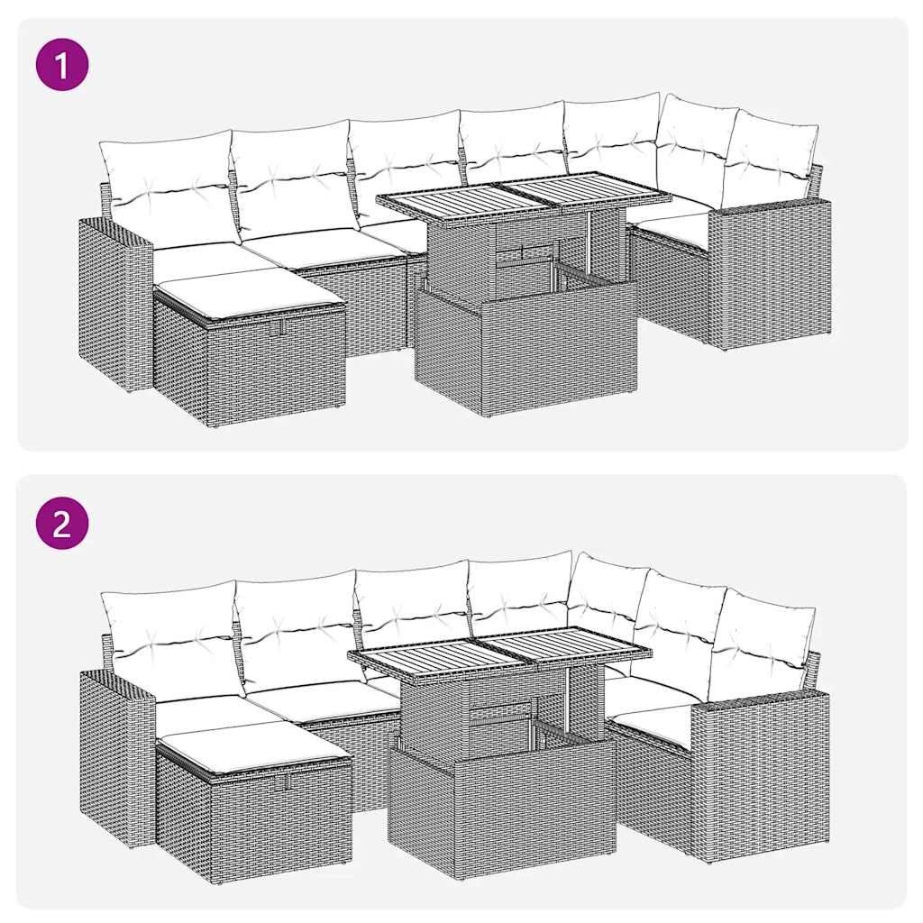 8 részes szürke polyrattan akácfa kerti ülőgarnitúra párnákkal