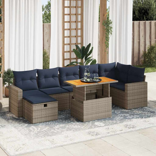 8 részes barna polyrattan akácfa kerti ülőgarnitúra párnákkal