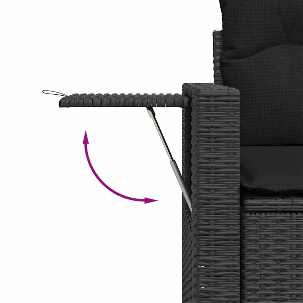 6 részes fekete polyrattan akácfa kerti ülőgarnitúra párnákkal