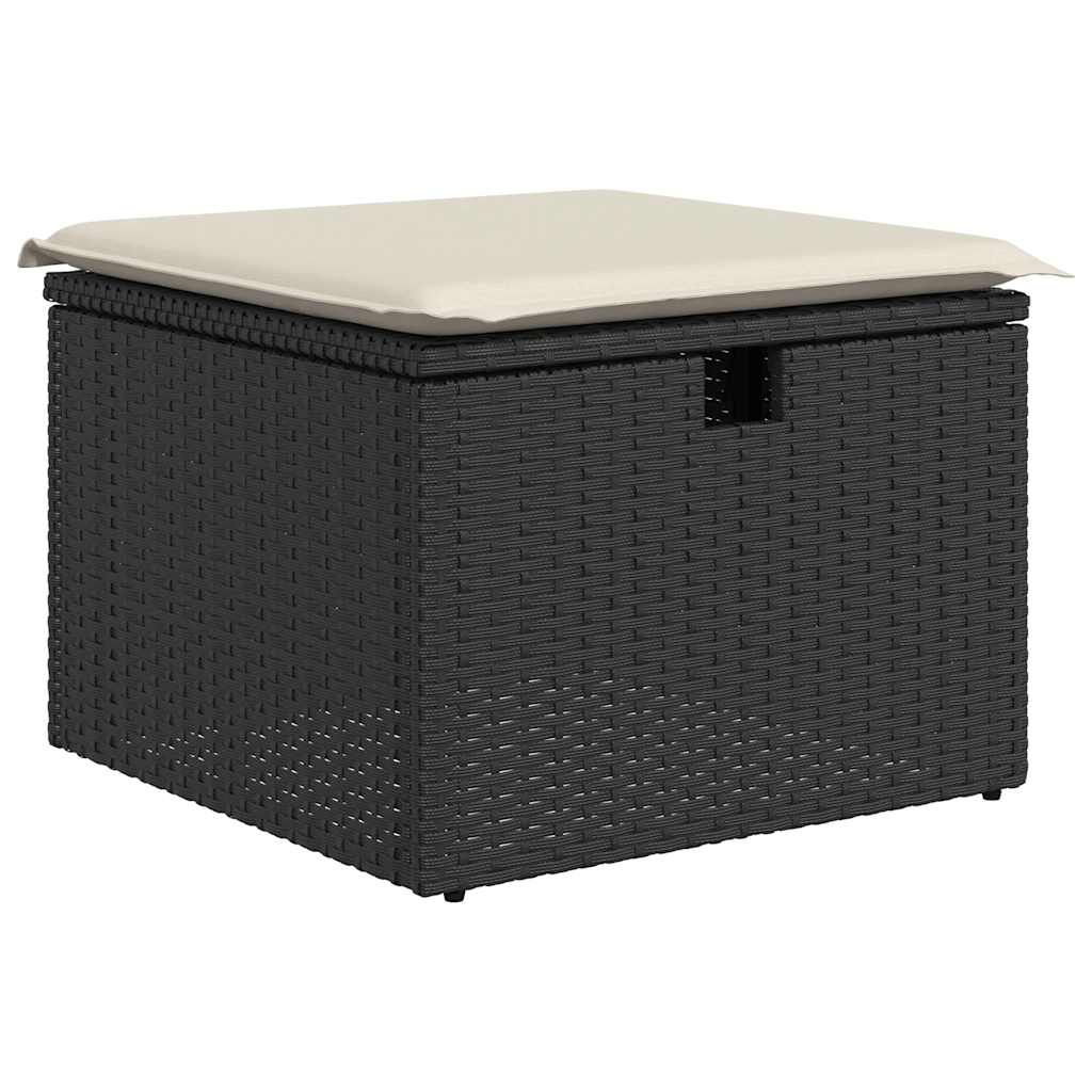 6 részes fekete polyrattan akácfa kerti ülőgarnitúra párnákkal