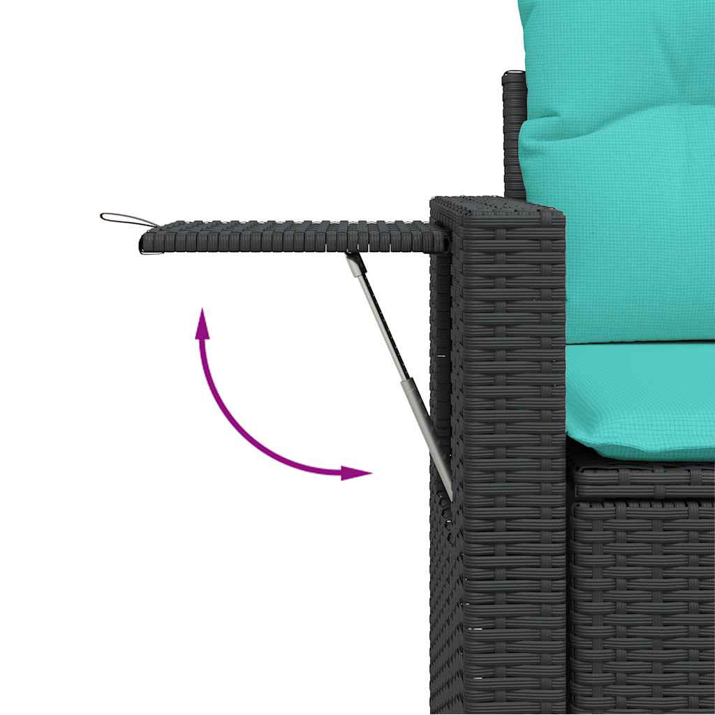 6 részes fekete polyrattan akácfa kerti ülőgarnitúra párnákkal
