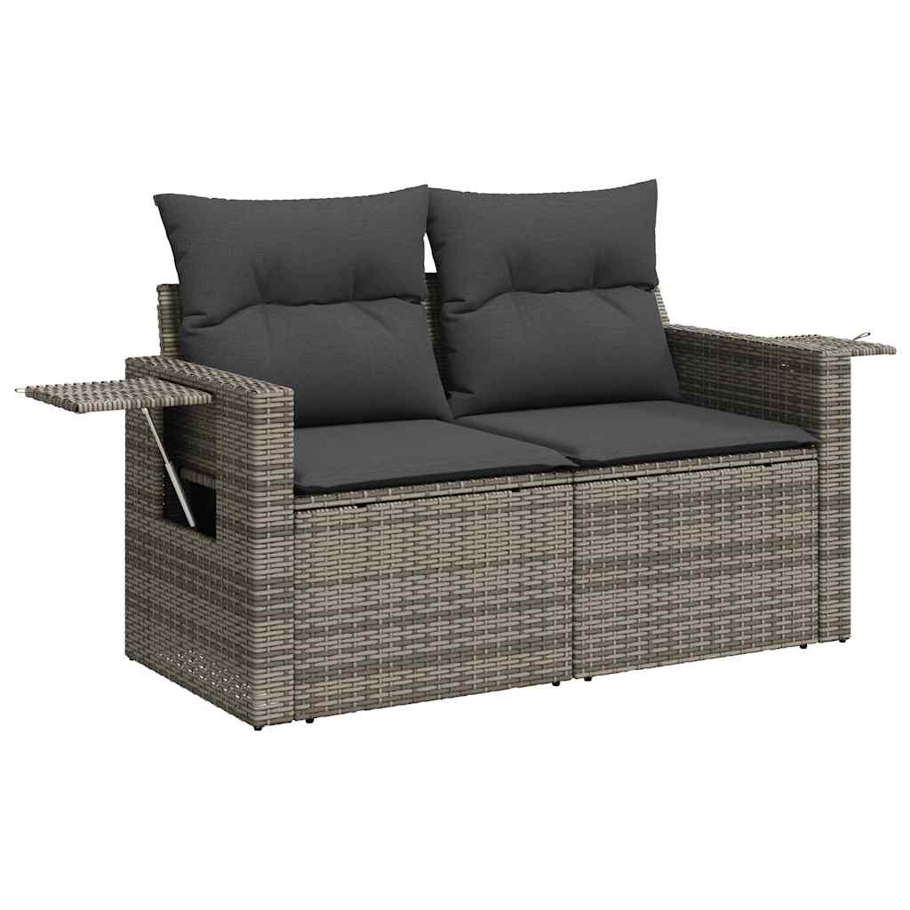 6 részes szürke polyrattan akácfa kerti ülőgarnitúra párnákkal