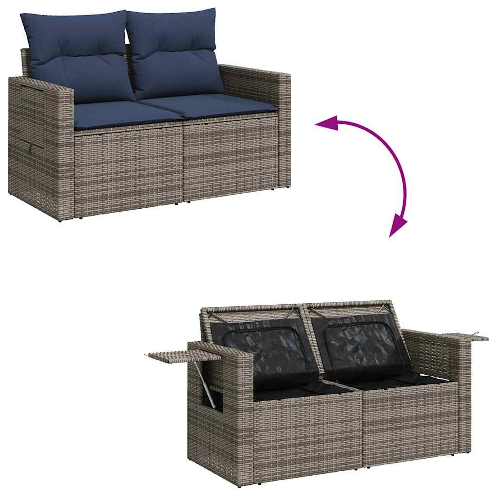 7 részes fekete polyrattan akácfa kerti ülőgarnitúra párnával