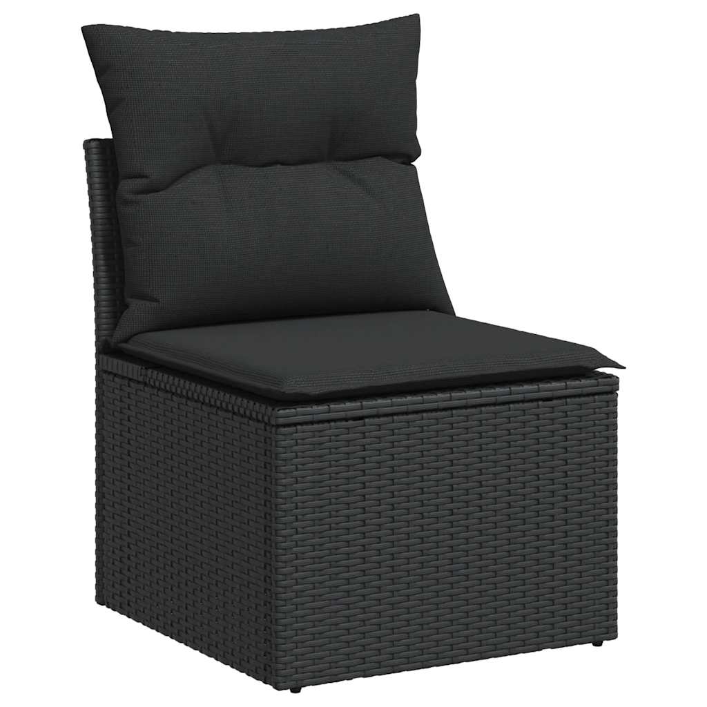 5 részes fekete polyrattan akácfa kerti kanapészett párnákkal
