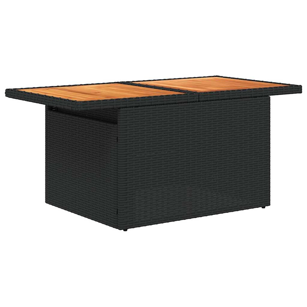 5 részes fekete polyrattan akácfa kerti kanapészett párnákkal