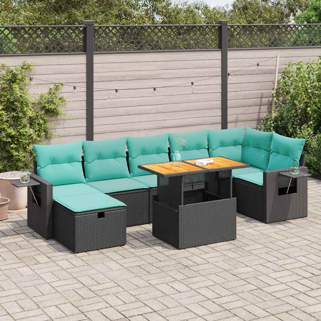 8 részes szürke polyrattan akácfa kerti ülőgarnitúra párnákkal