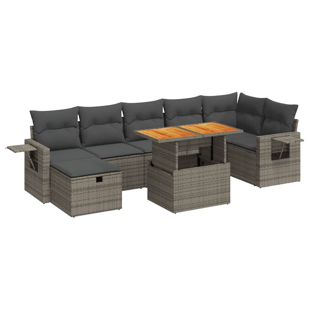 5 részes szürke polyrattan akácfa kerti ülőgarnitúra párnákkal