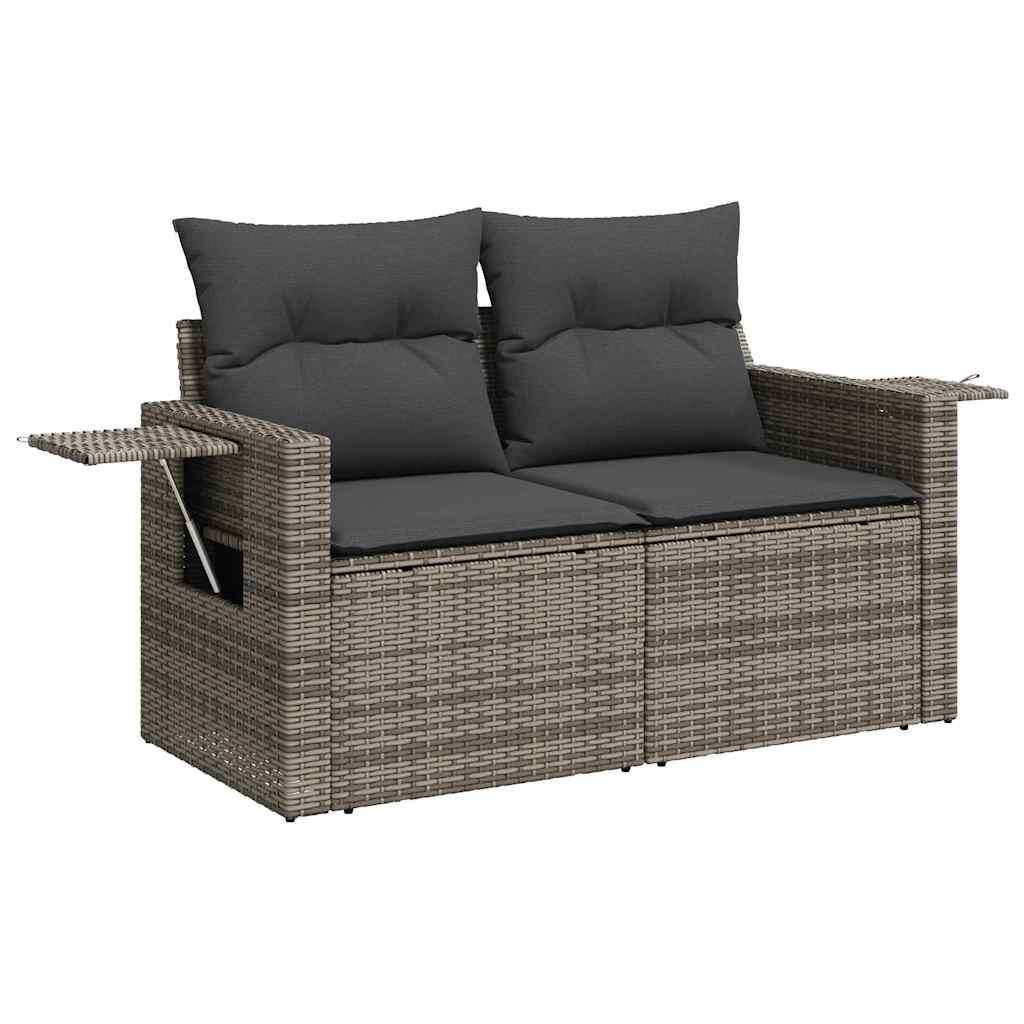 5 részes szürke polyrattan akácfa kerti ülőgarnitúra párnákkal