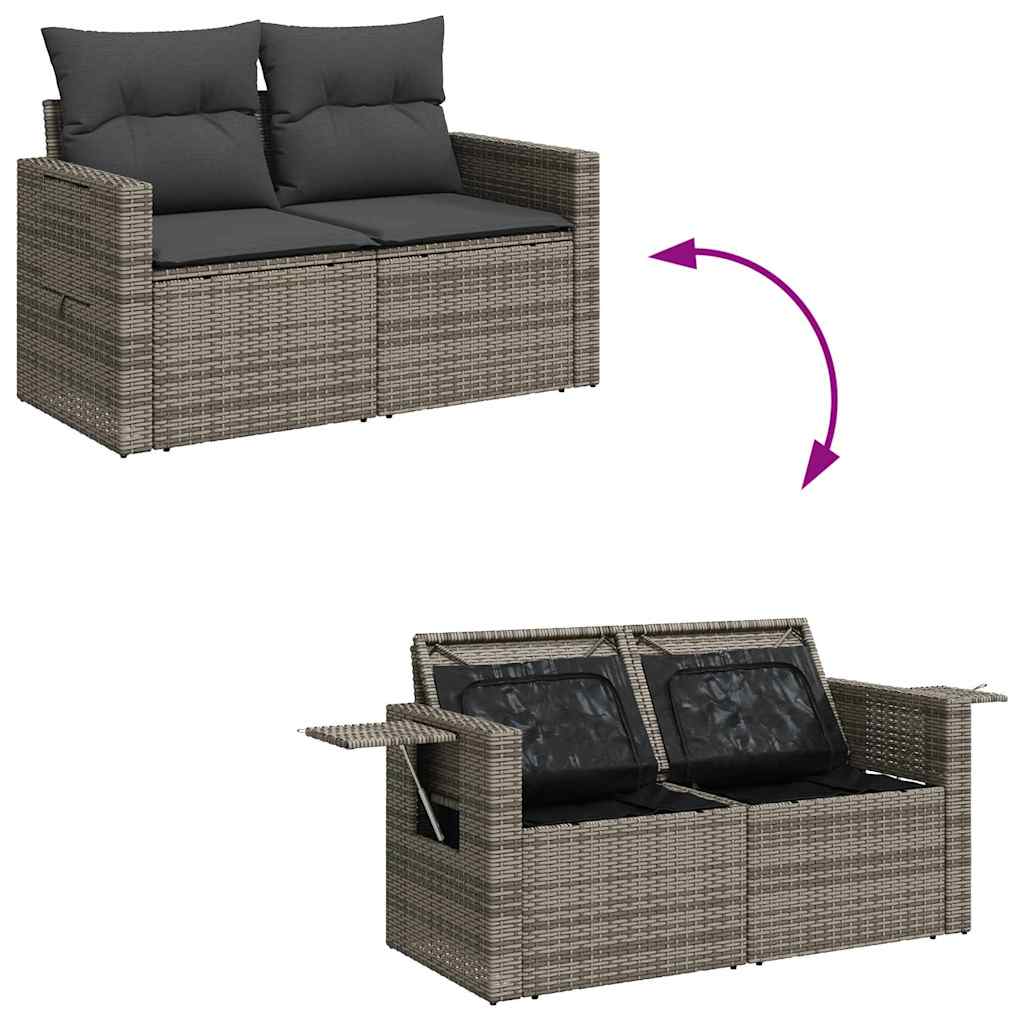 5 részes szürke polyrattan akácfa kerti ülőgarnitúra párnákkal