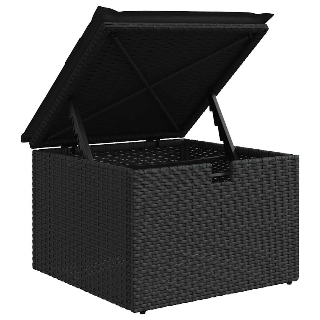 9 részes fekete polyrattan akácfa kerti ülőgarnitúra párnákkal