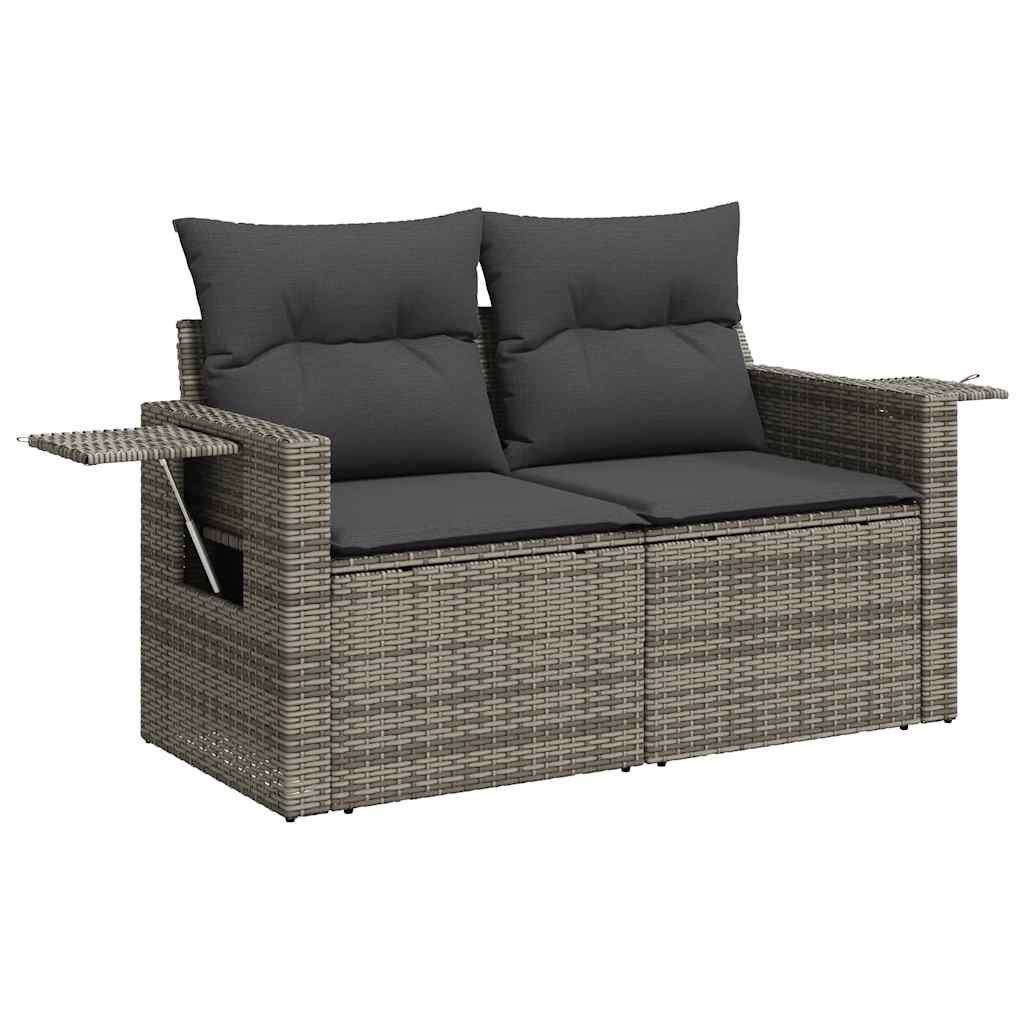 9 részes szürke polyrattan akácfa kerti ülőgarnitúra párnákkal