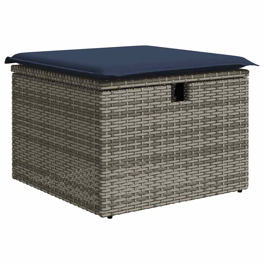 9 részes szürke polyrattan akácfa kerti ülőgarnitúra párnákkal