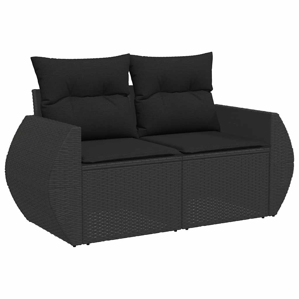 6 részes fekete polyrattan akácfa kerti ülőgarnitúra párnákkal