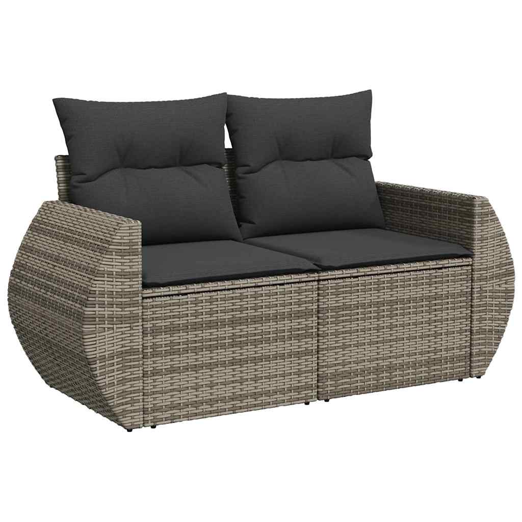 8 részes szürke polyrattan akácfa kerti ülőgarnitúra párnákkal