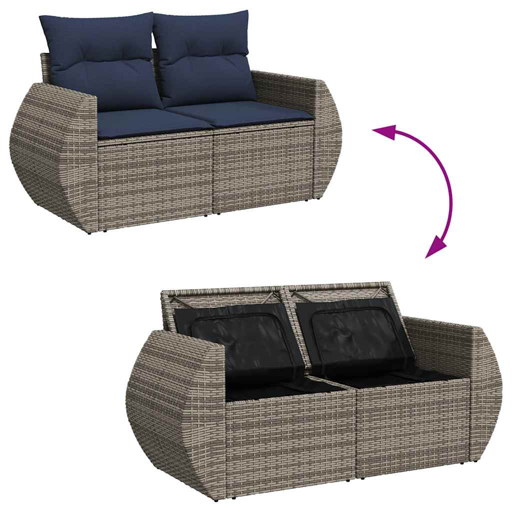 7 részes barna polyrattan akácfa kerti ülőgarnitúra párnákkal