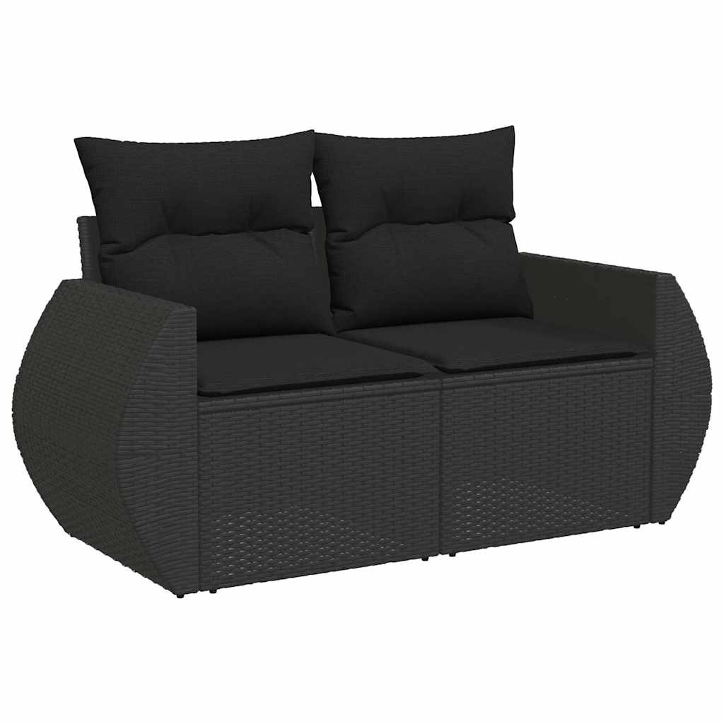 5 részes fekete polyrattan akácfa kerti kanapészett párnákkal