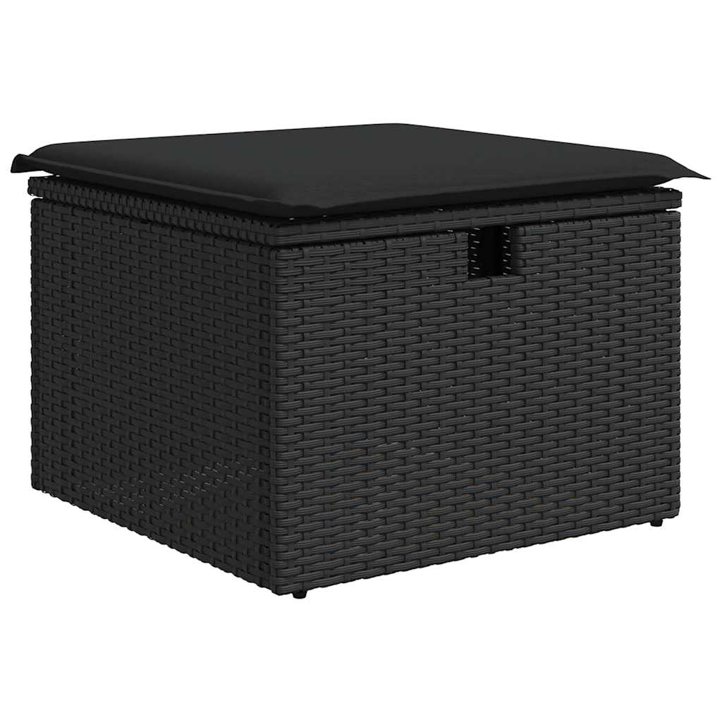 5 részes fekete polyrattan akácfa kerti kanapészett párnákkal