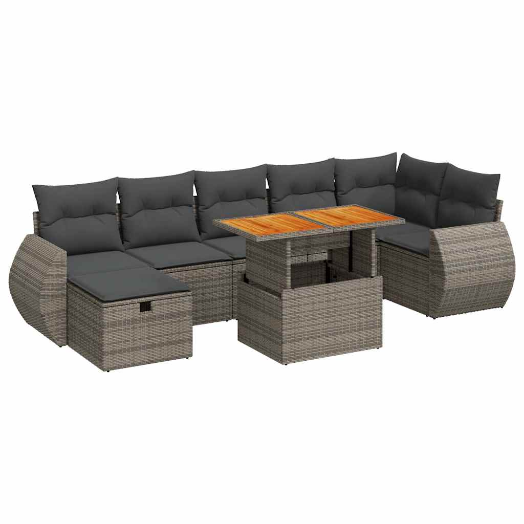 5 részes szürke polyrattan akácfa kerti ülőgarnitúra párnákkal