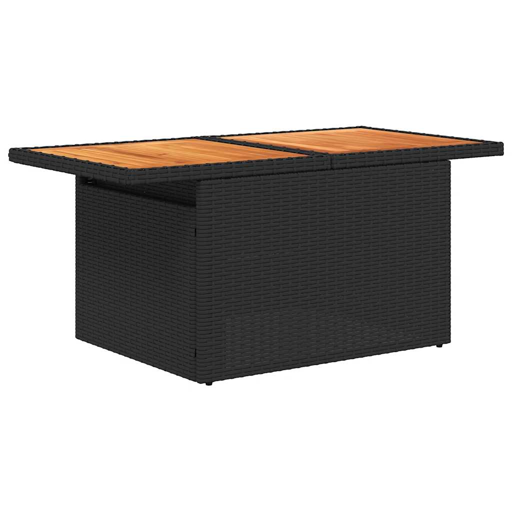 9 részes fekete polyrattan akácfa kerti ülőgarnitúra párnákkal