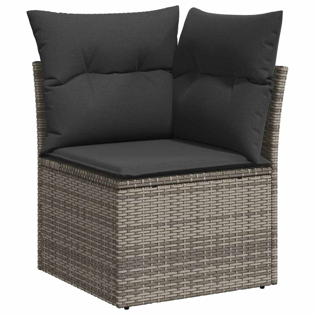 9 részes szürke polyrattan akácfa kerti ülőgarnitúra párnákkal