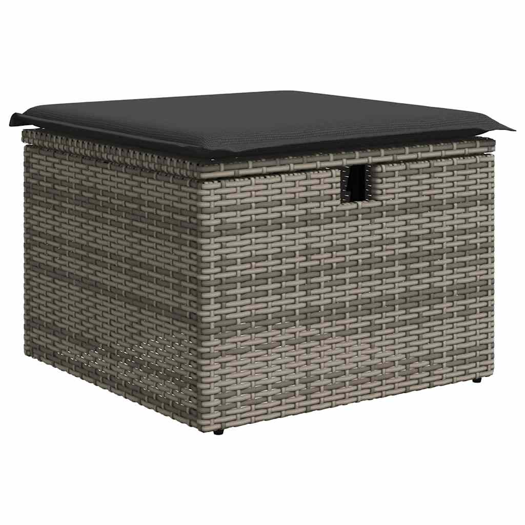 9 részes szürke polyrattan akácfa kerti ülőgarnitúra párnákkal