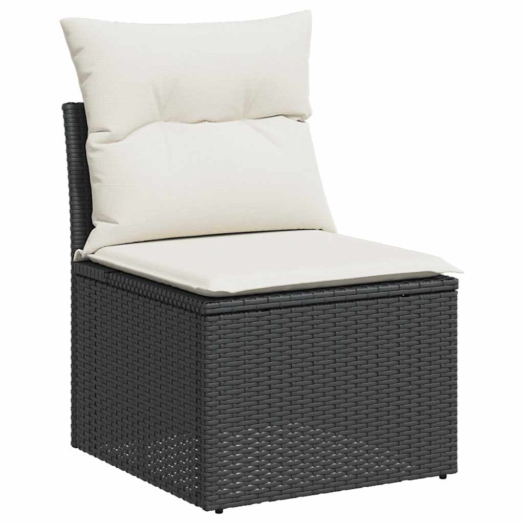 8 részes fekete polyrattan akácfa kerti ülőgarnitúra párnákkal