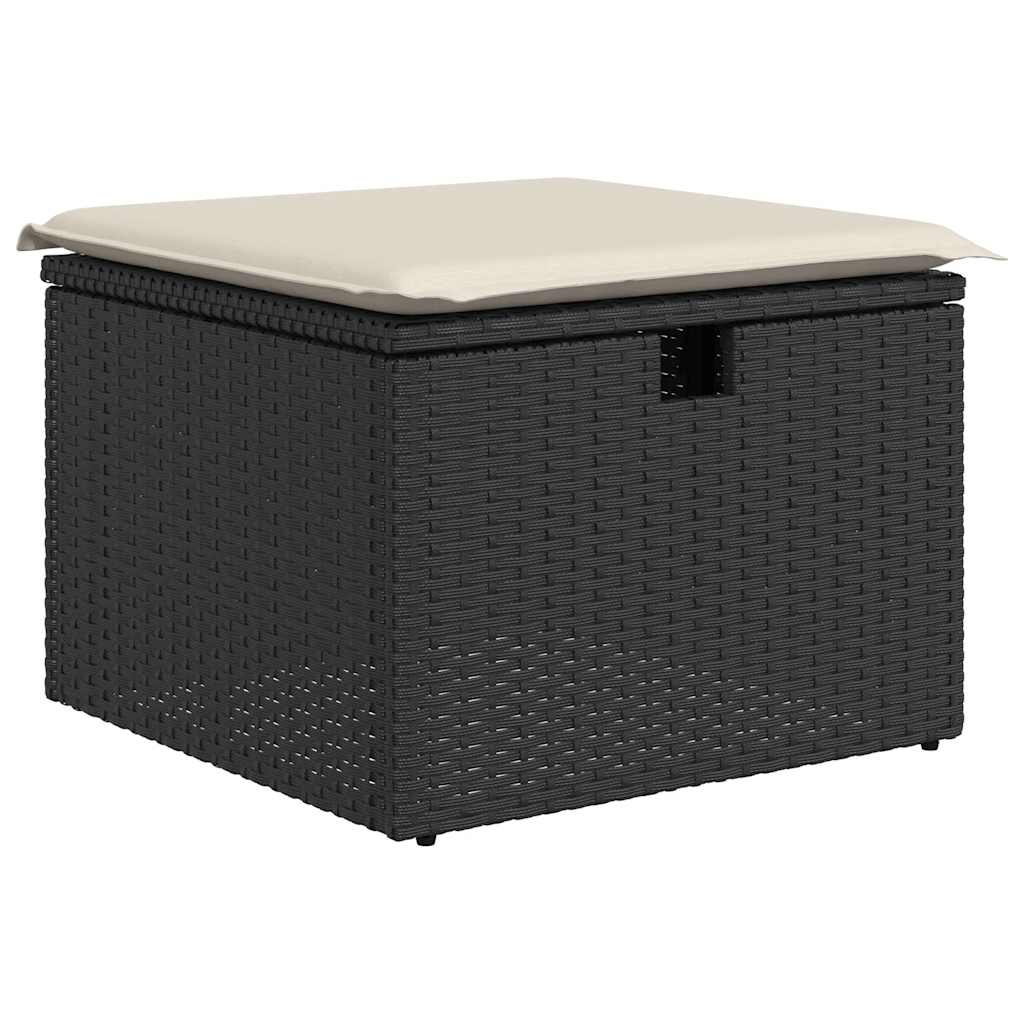8 részes fekete polyrattan akácfa kerti ülőgarnitúra párnákkal
