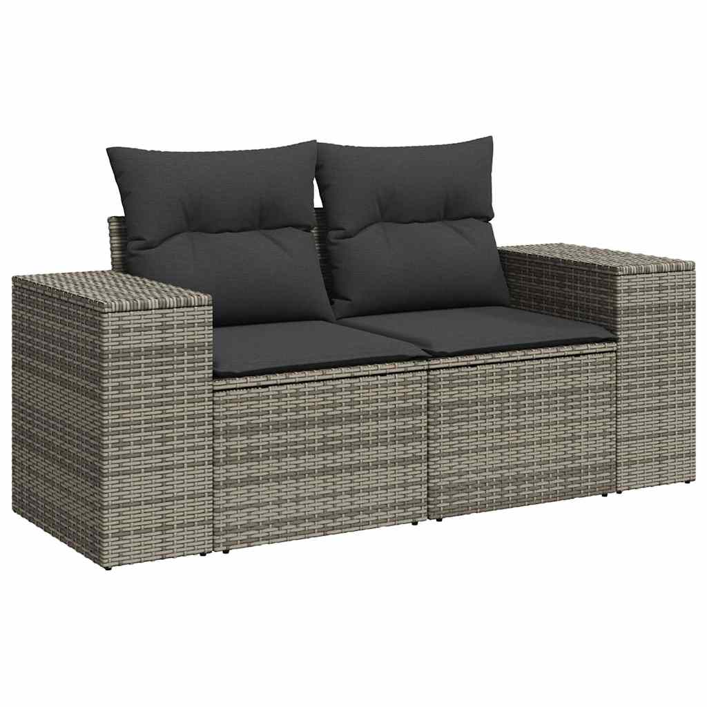 8 részes szürke polyrattan akácfa kerti ülőgarnitúra párnákkal