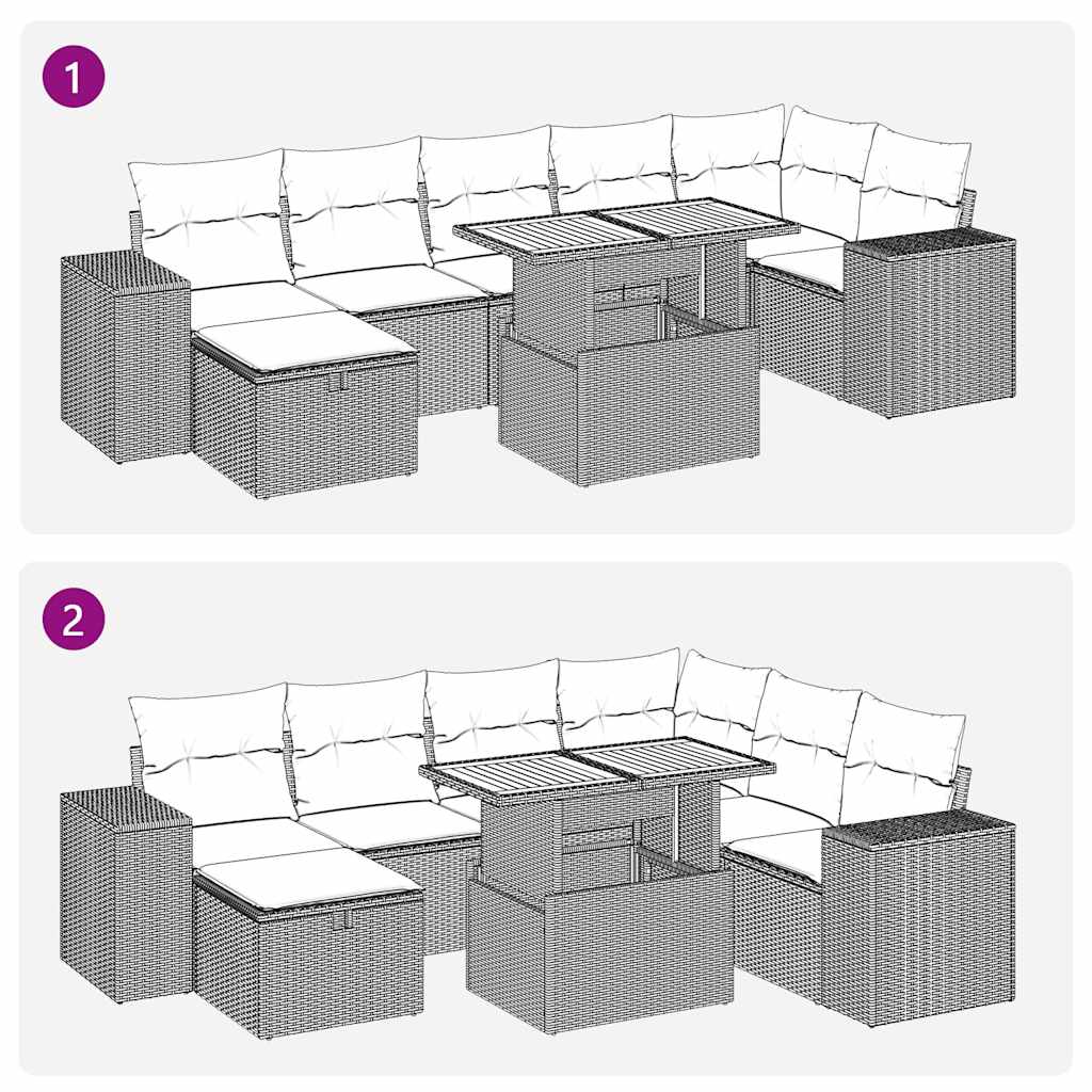 8 részes szürke polyrattan akácfa kerti ülőgarnitúra párnákkal