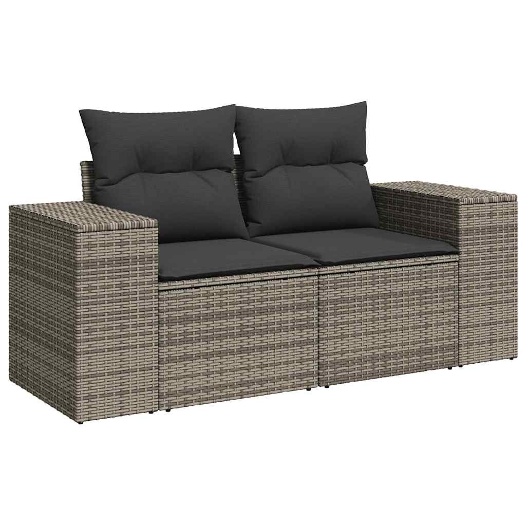 5 részes szürke polyrattan akácfa kerti ülőgarnitúra párnákkal
