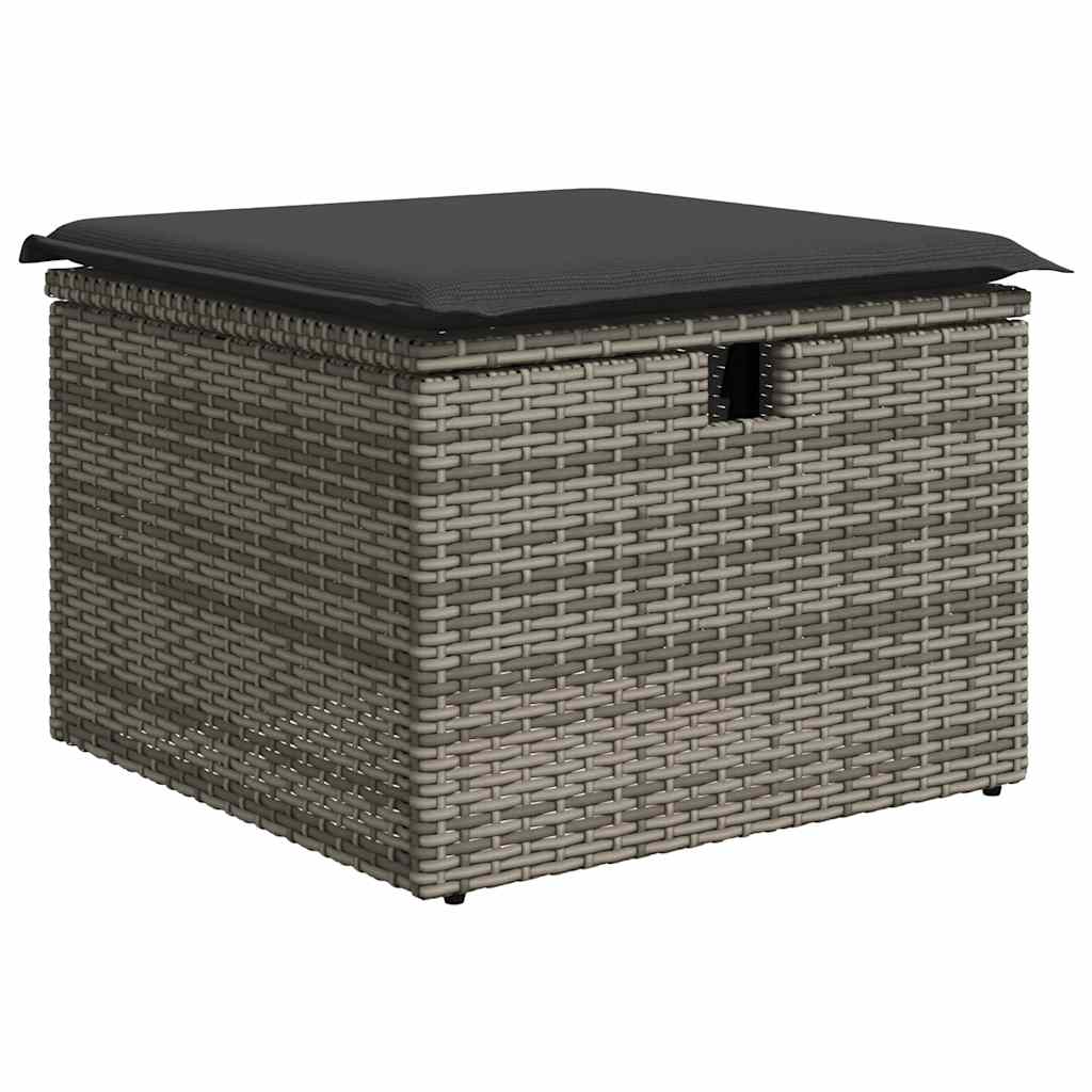 5 részes szürke polyrattan akácfa kerti ülőgarnitúra párnákkal