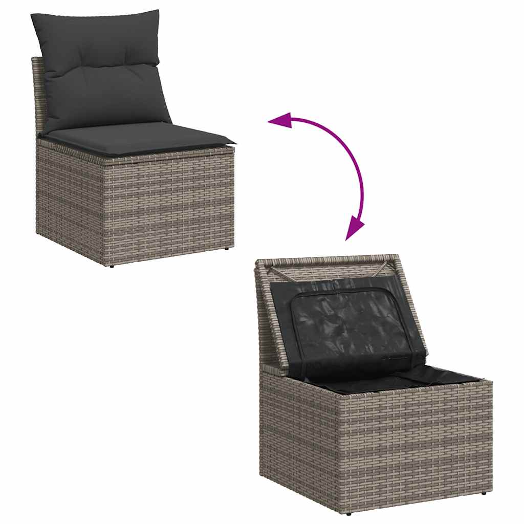 5 részes szürke polyrattan akácfa kerti ülőgarnitúra párnákkal