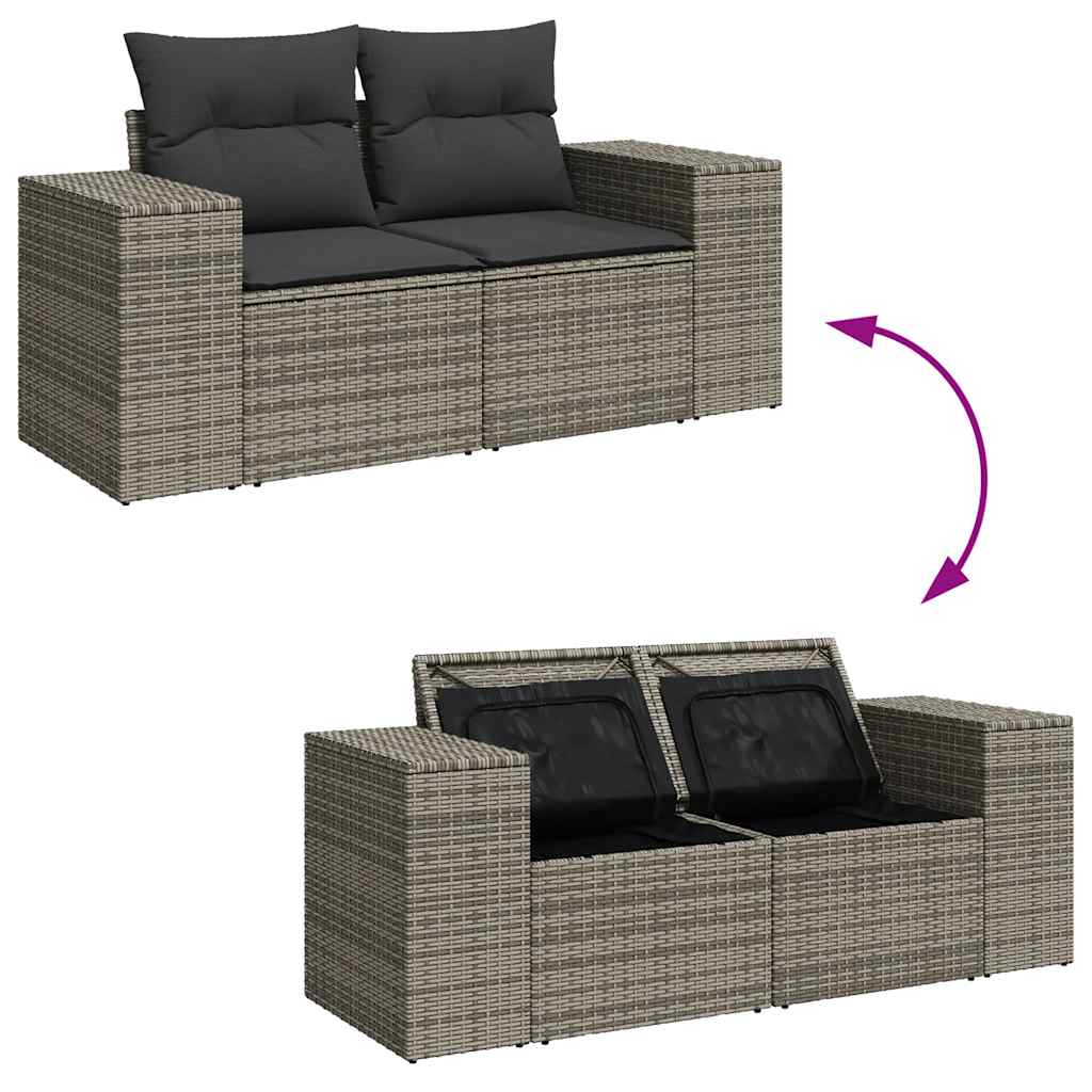 9 részes szürke polyrattan akácfa kerti ülőgarnitúra párnákkal