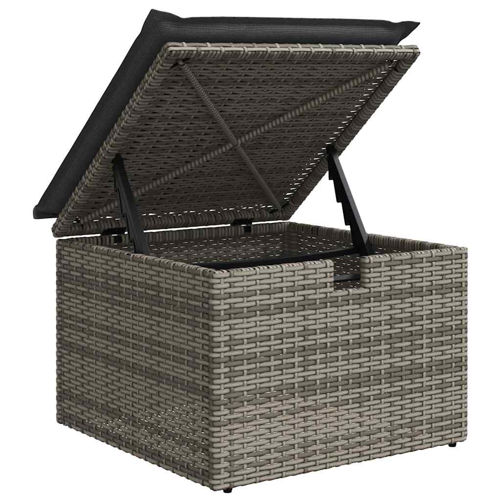 9 részes szürke polyrattan akácfa kerti ülőgarnitúra párnákkal