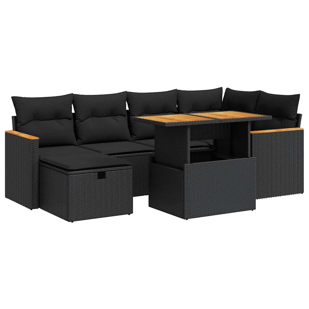 8 részes fekete polyrattan kerti ülőgarnitúra párnákkal
