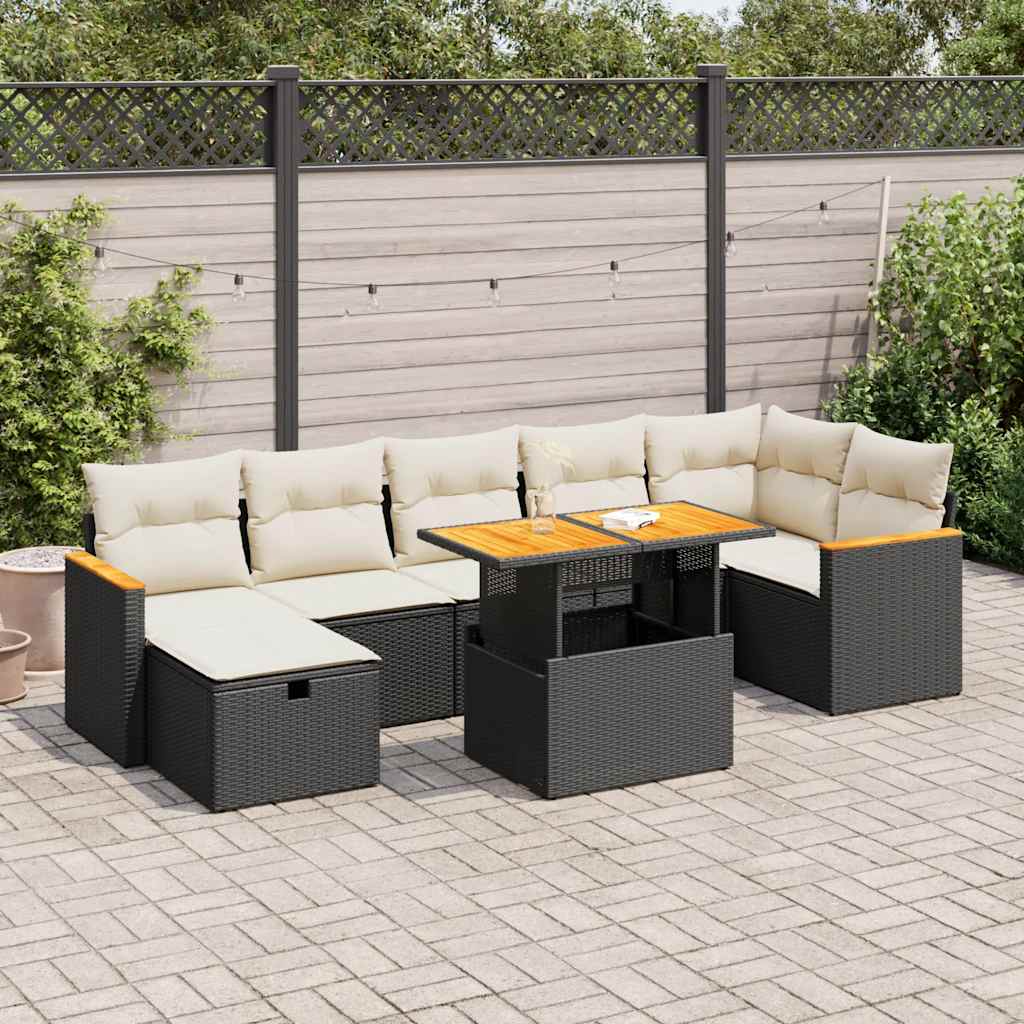 5 részes fekete polyrattan kerti kanapészett párnákkal