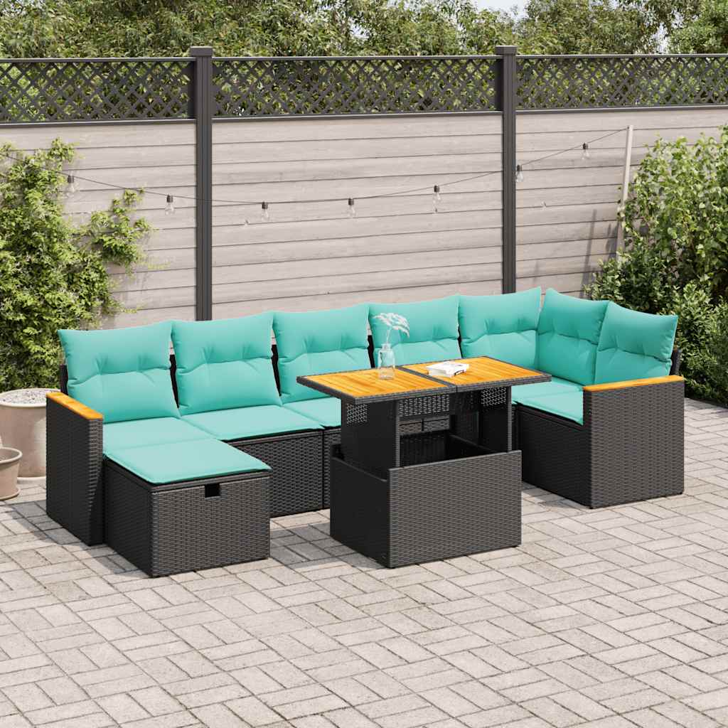 8 részes szürke polyrattan akácfa kerti ülőgarnitúra párnákkal