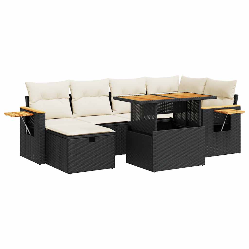 8 részes fekete polyrattan kerti ülőgarnitúra párnákkal