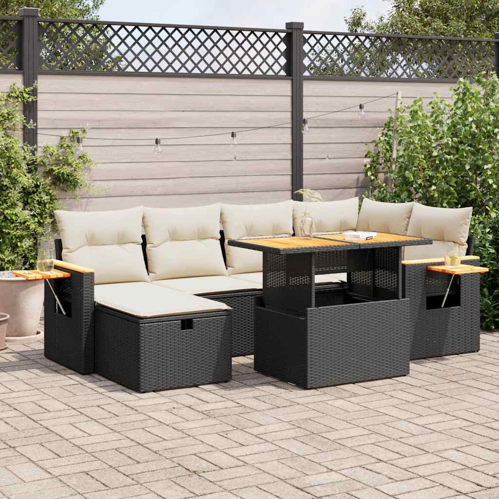 8 részes fekete polyrattan kerti ülőgarnitúra párnákkal