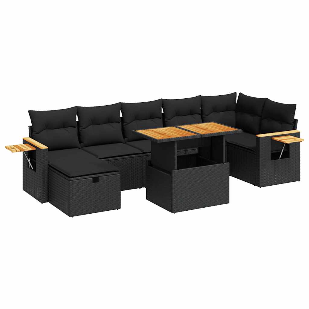 5 részes fekete polyrattan kerti kanapészett párnákkal