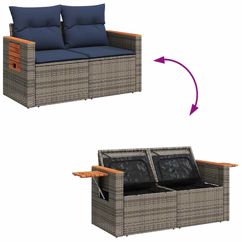 8 részes szürke polyrattan akácfa kerti ülőgarnitúra párnákkal