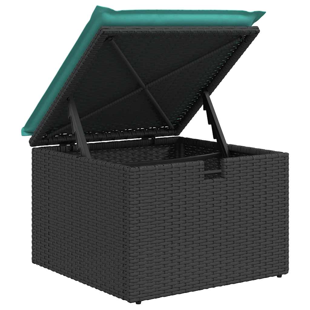 6 részes fekete polyrattan akácfa kerti ülőgarnitúra párnákkal