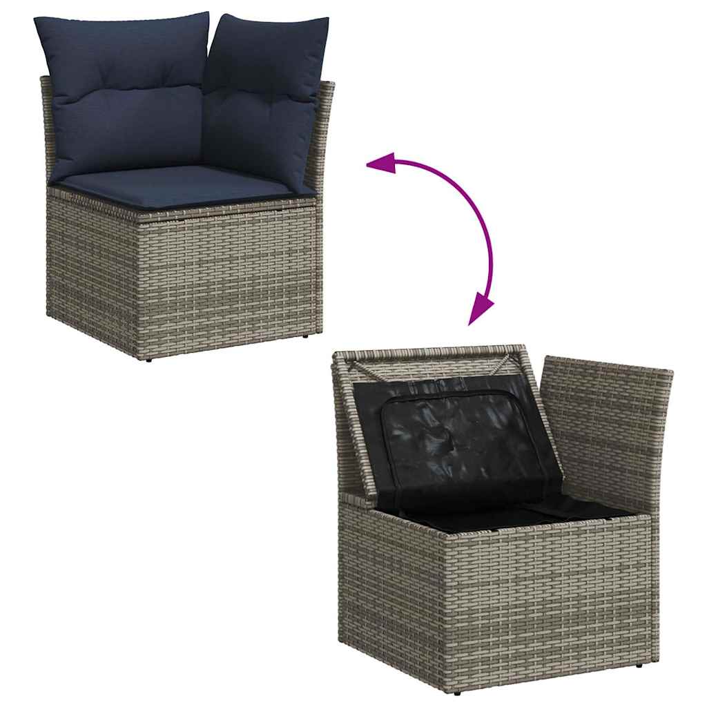 7 részes szürke polyrattan akácfa kerti ülőgarnitúra párnával