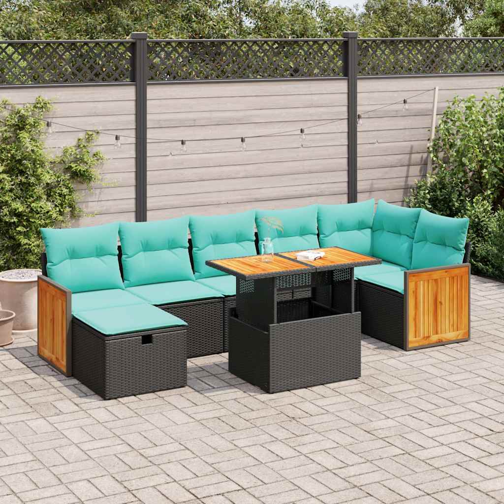 8 részes szürke polyrattan akácfa kerti ülőgarnitúra párnákkal