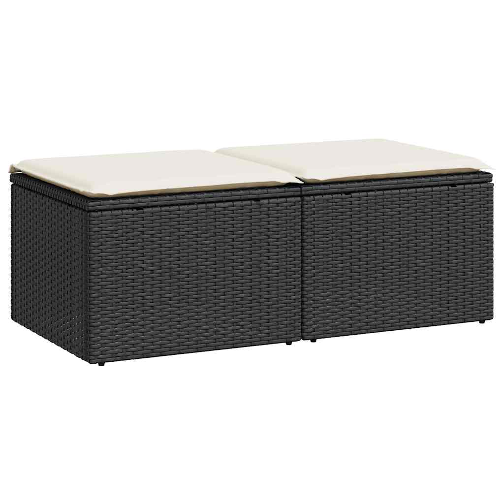 2 részes fekete polyrattan akácfa kerti ülőgarnitúra párnával
