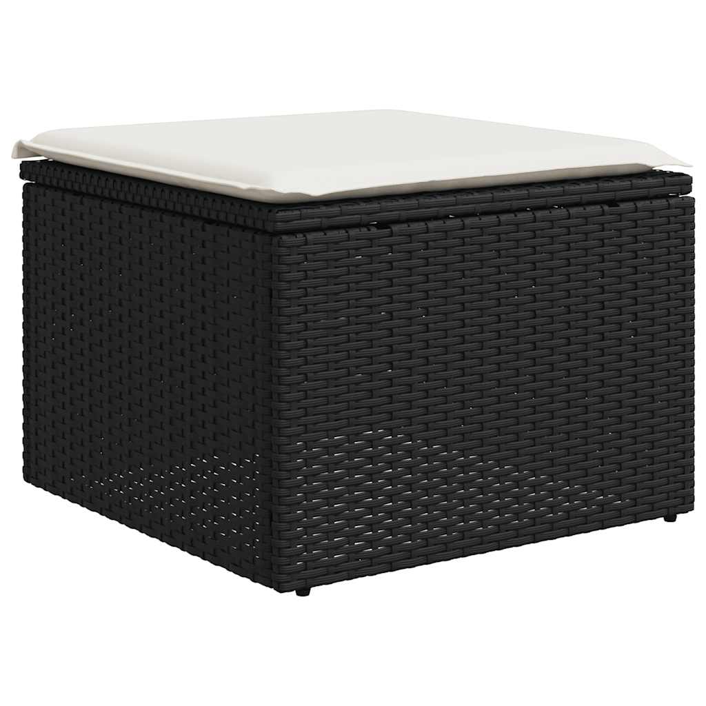 2 részes fekete polyrattan akácfa kerti ülőgarnitúra párnával