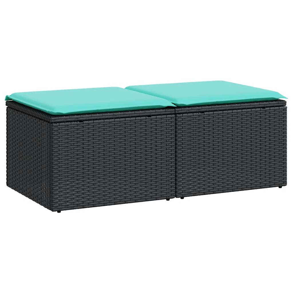 2 részes fekete polyrattan akácfa kerti ülőgarnitúra párnával