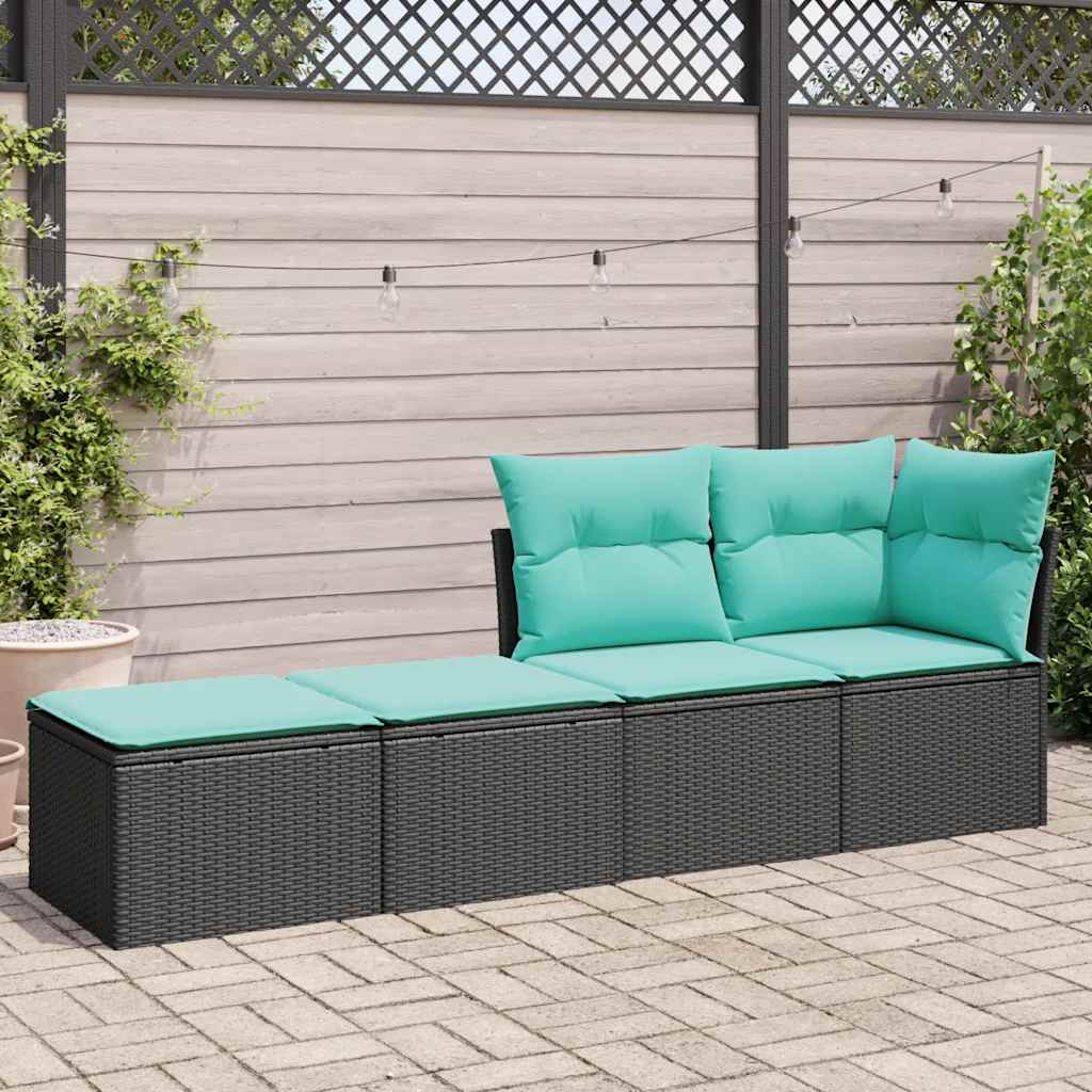 2 részes fekete polyrattan akácfa kerti ülőgarnitúra párnával