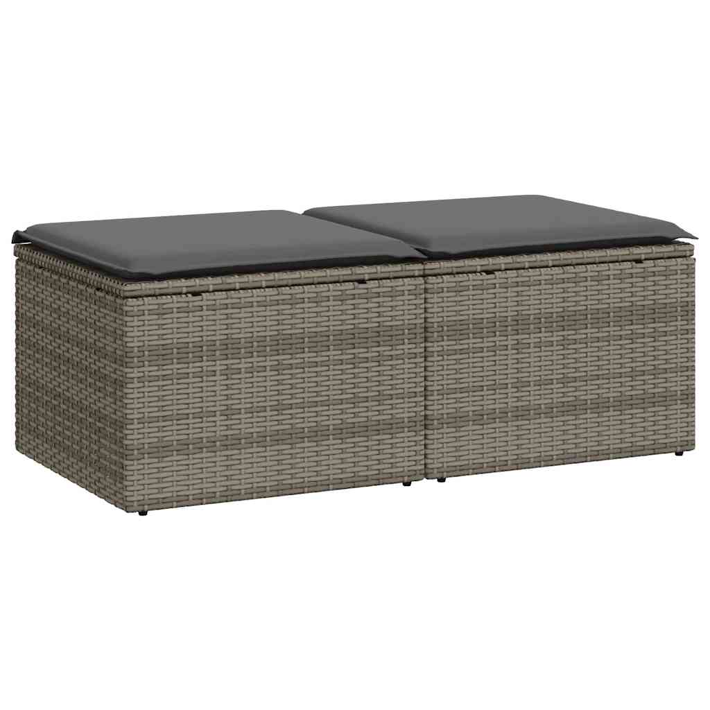 2 részes szürke polyrattan akácfa kerti ülőgarnitúra párnákkal