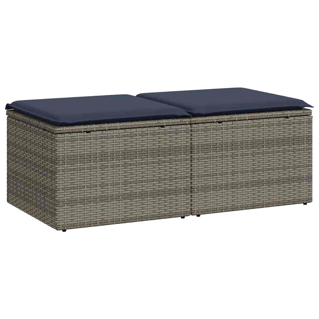 2 részes szürke polyrattan akácfa kerti ülőgarnitúra párnákkal